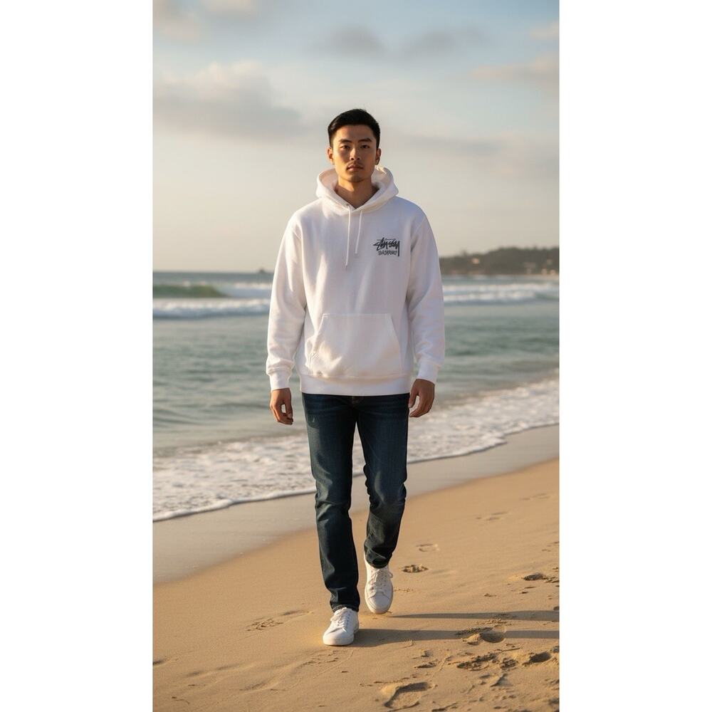 STUSSY Singapore Pullover Hoodie WHITE Gray Size S Archive New w/cut tags